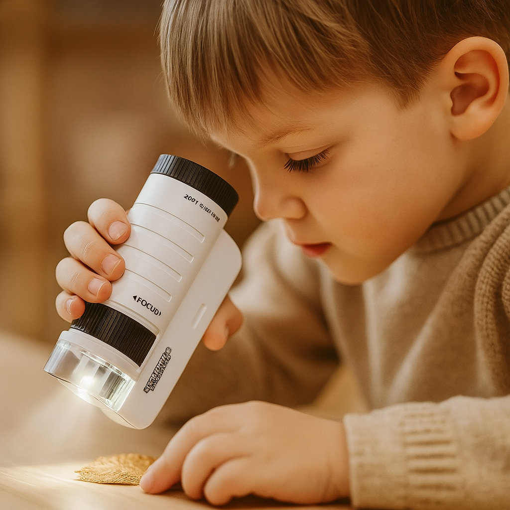 Kids' LED Mini Microscope – 60-200x Magnification Handheld Science Explorer for Outdoor Fun