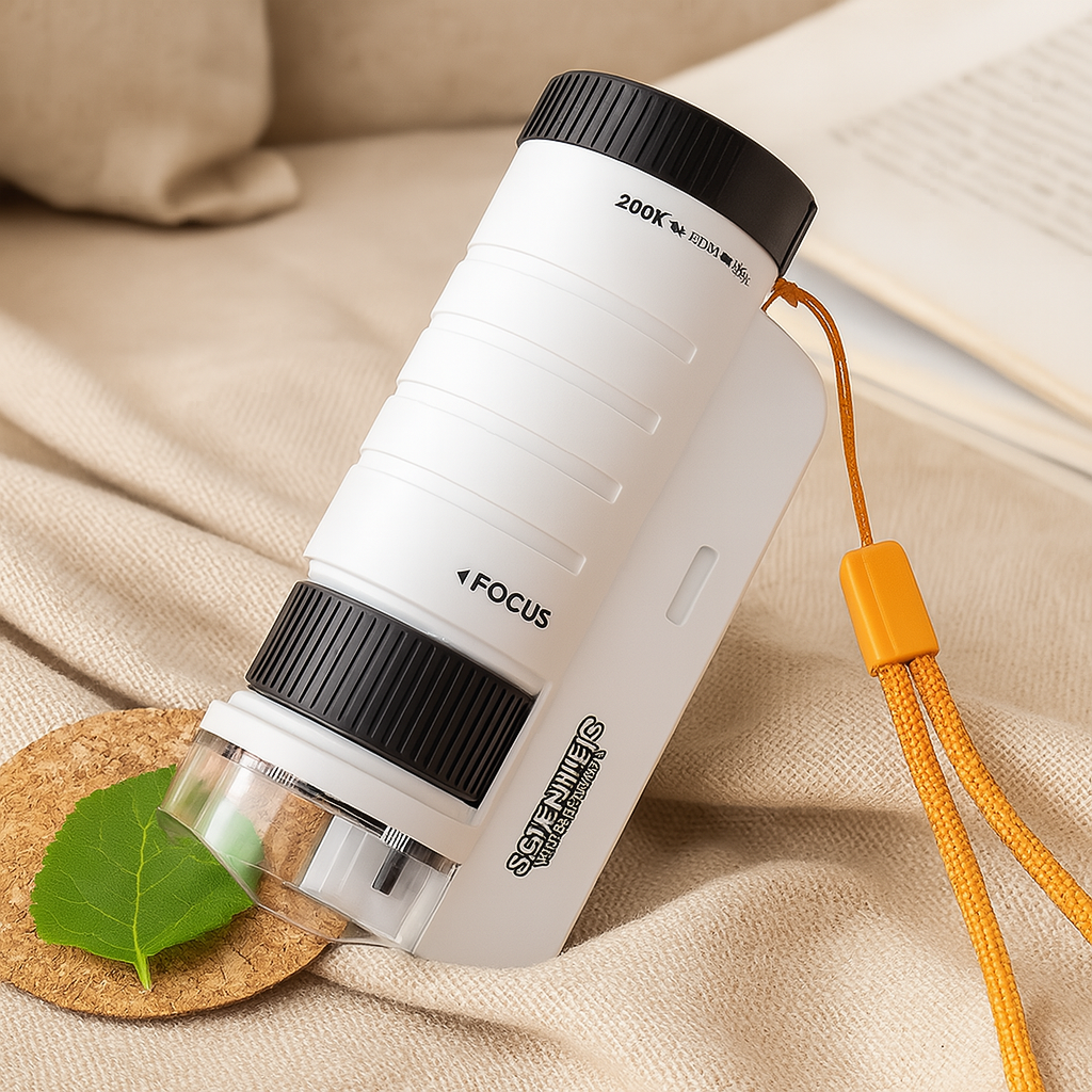 Kids' LED Mini Microscope – 60-200x Magnification Handheld Science Explorer for Outdoor Fun