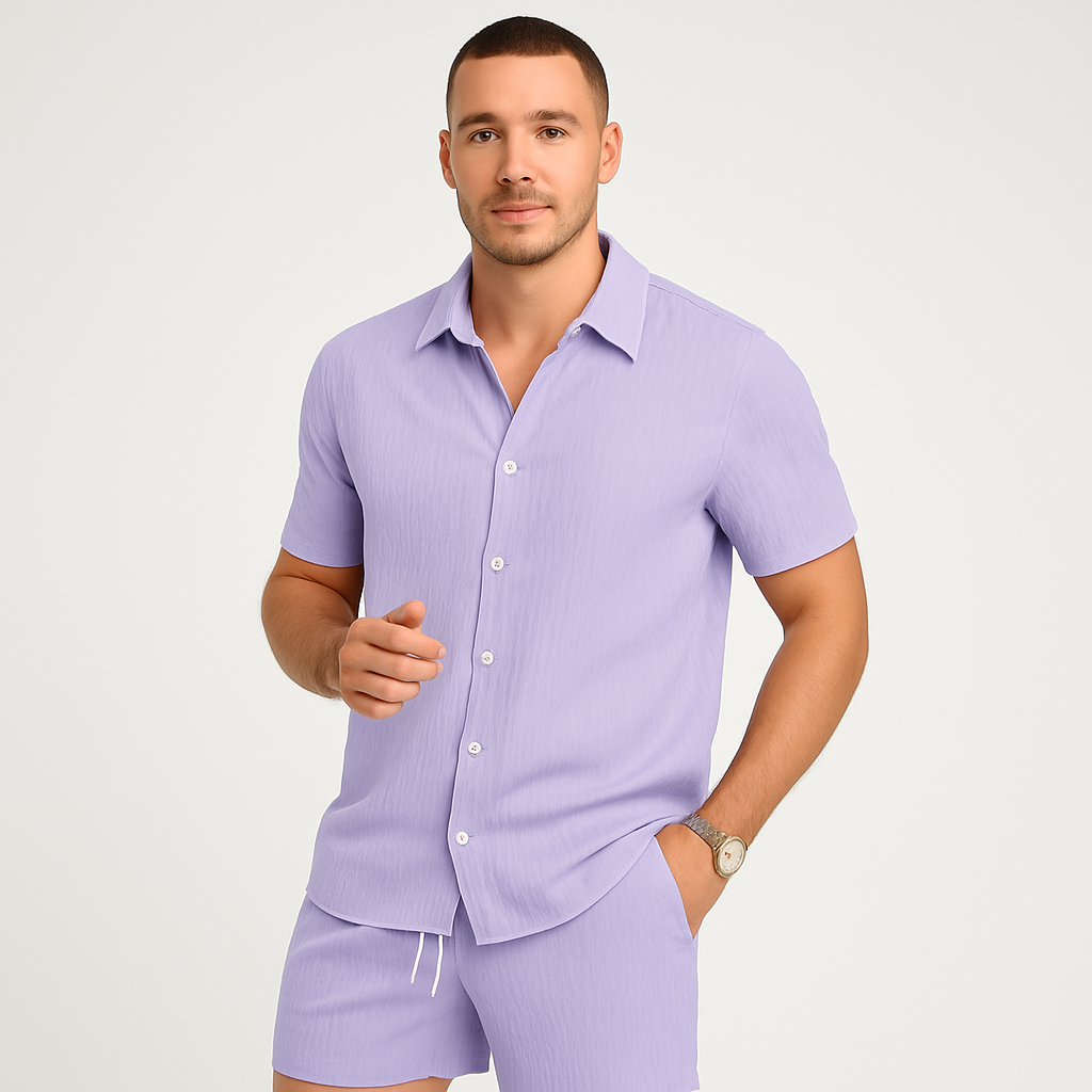 Men's 2-Piece Summer Set - Casual Short Sleeve Top and Matching Shorts