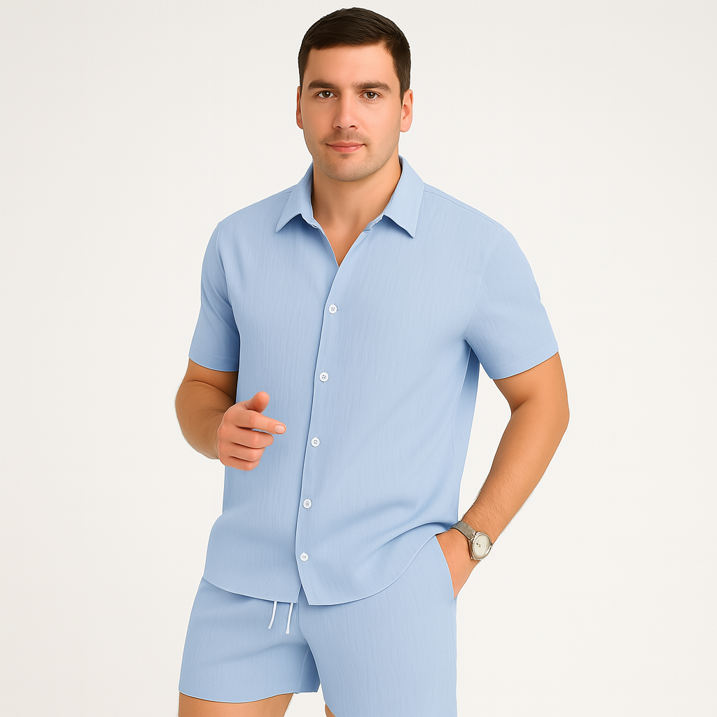 Men's 2-Piece Summer Set - Casual Short Sleeve Top and Matching Shorts