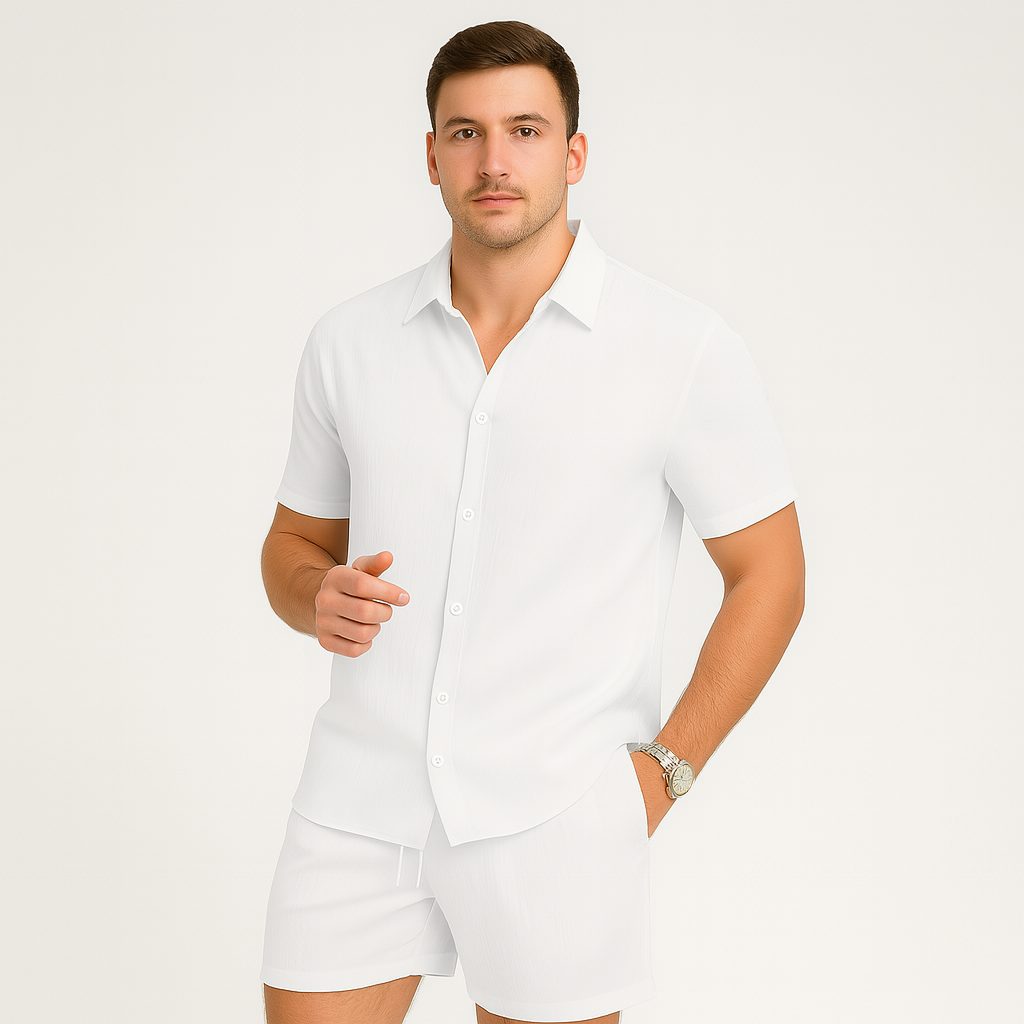 Men's 2-Piece Summer Set - Casual Short Sleeve Top and Matching Shorts