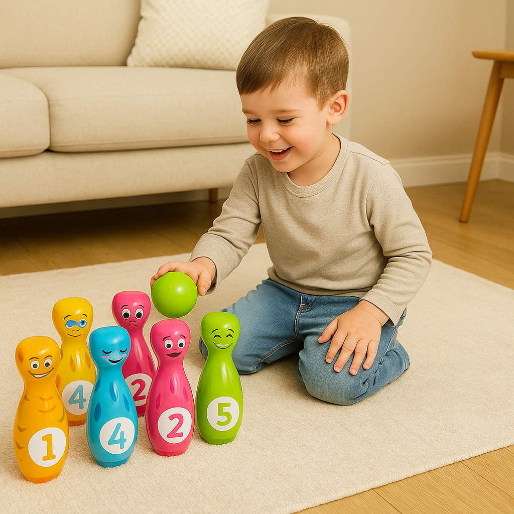 子供用漫画ボウリングおもちゃセット - カラフルなスキットルとボールが付いた屋内/屋外ゲーム