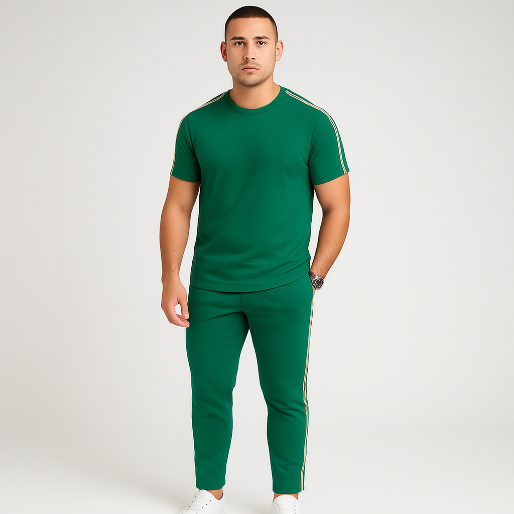 Men's Retro Streetwear Set - Loose Fit Side Stripe T-Shirt and Matching Pants