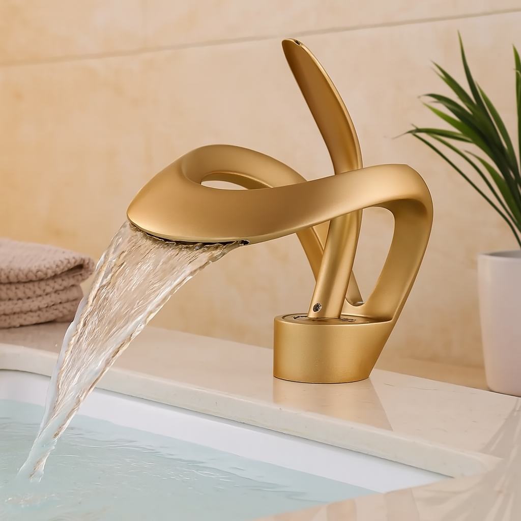Modern Waterfall Bathroom Faucet - Sculptural Chrome Single Lever Basin Faucet