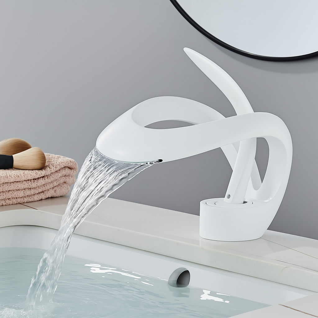 Modern Waterfall Bathroom Faucet - Sculptural Chrome Single Lever Basin Faucet