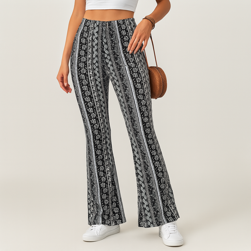 Chelsea – Women's Bohemian Flare Pants – All-Over Print, Slim Fit