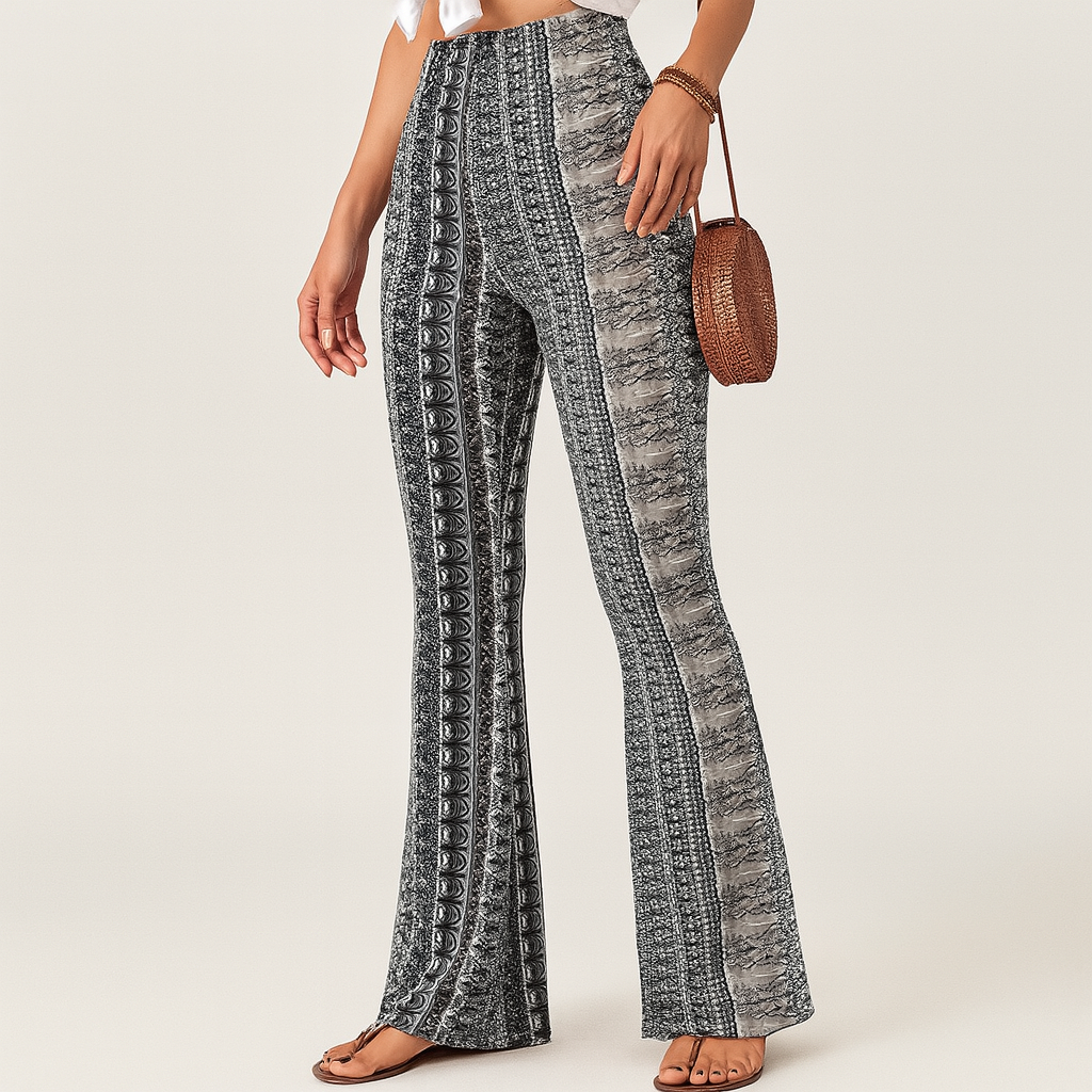 チェルシー – レディース ボヘミアン フレア パンツ – オールオーバープリント、スリムフィット