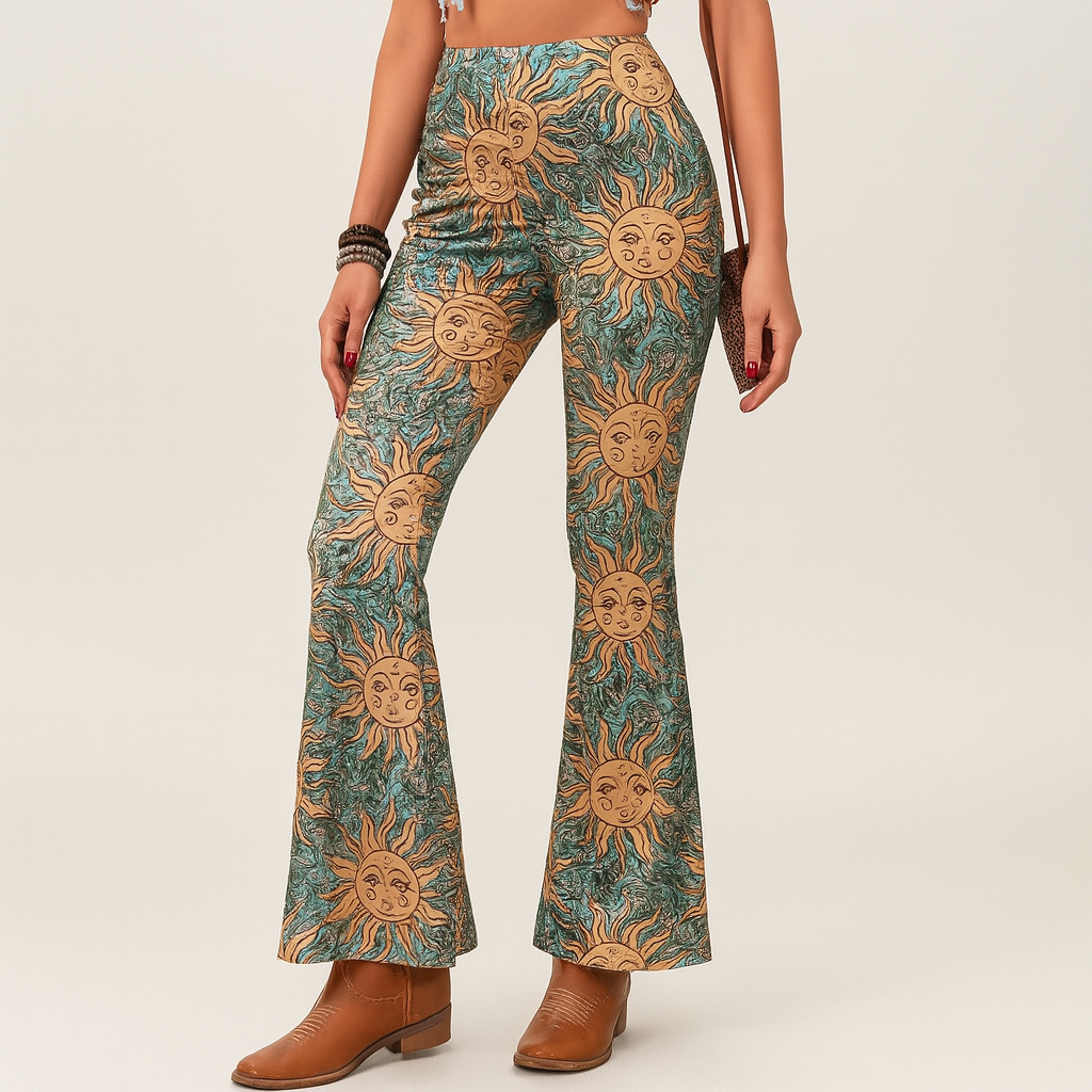 Chelsea – Women's Bohemian Flare Pants – All-Over Print, Slim Fit
