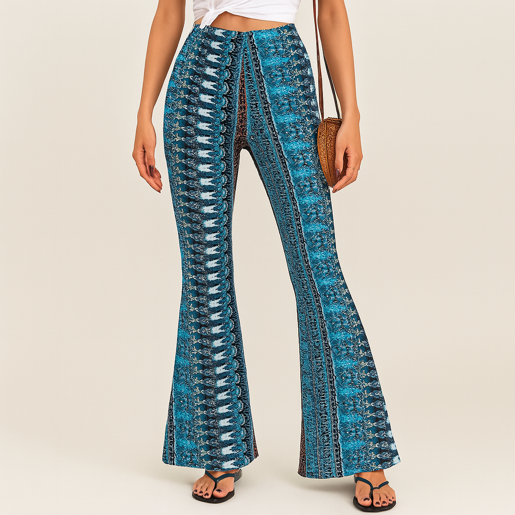 チェルシー – レディース ボヘミアン フレア パンツ – オールオーバープリント、スリムフィット