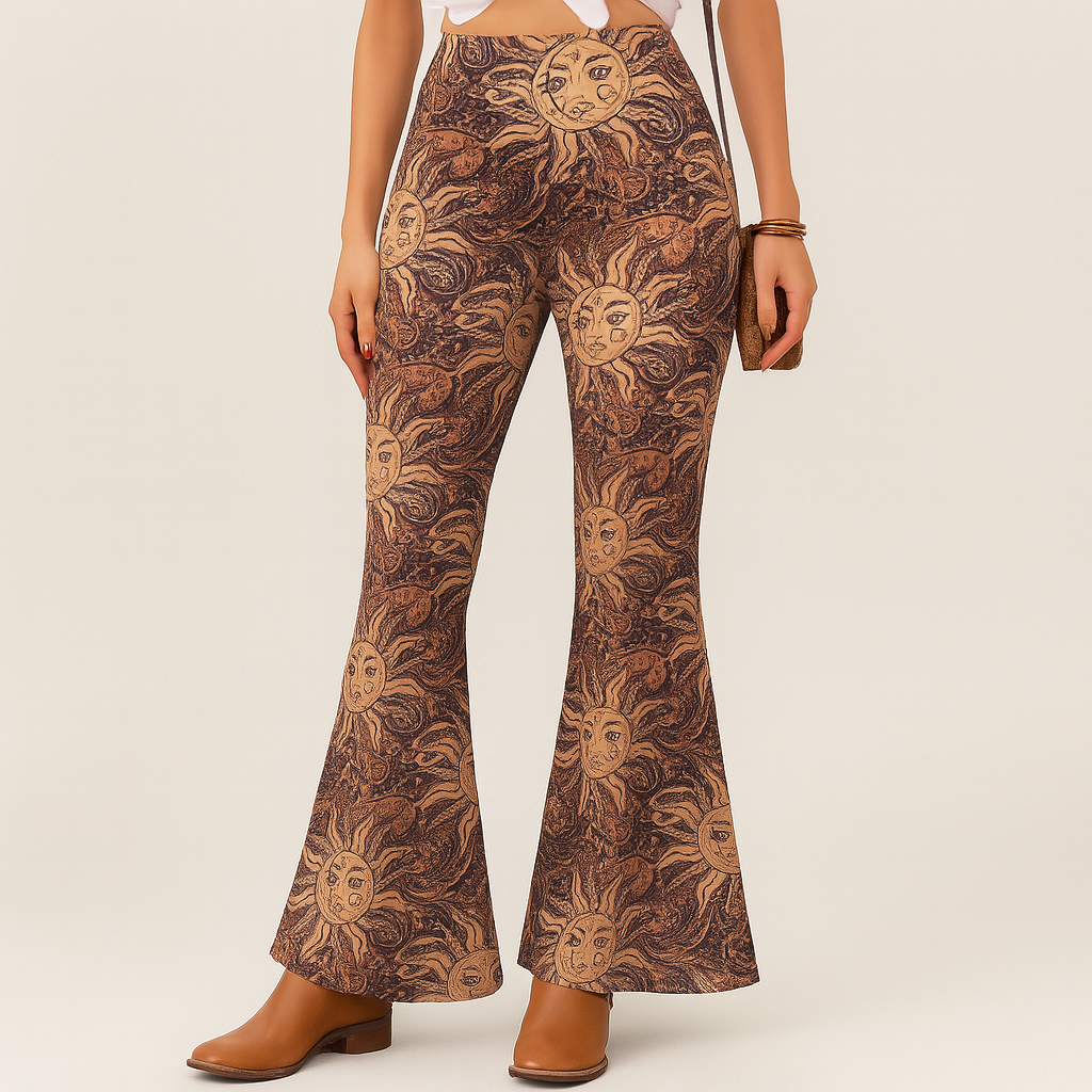 チェルシー – レディース ボヘミアン フレア パンツ – オールオーバープリント、スリムフィット
