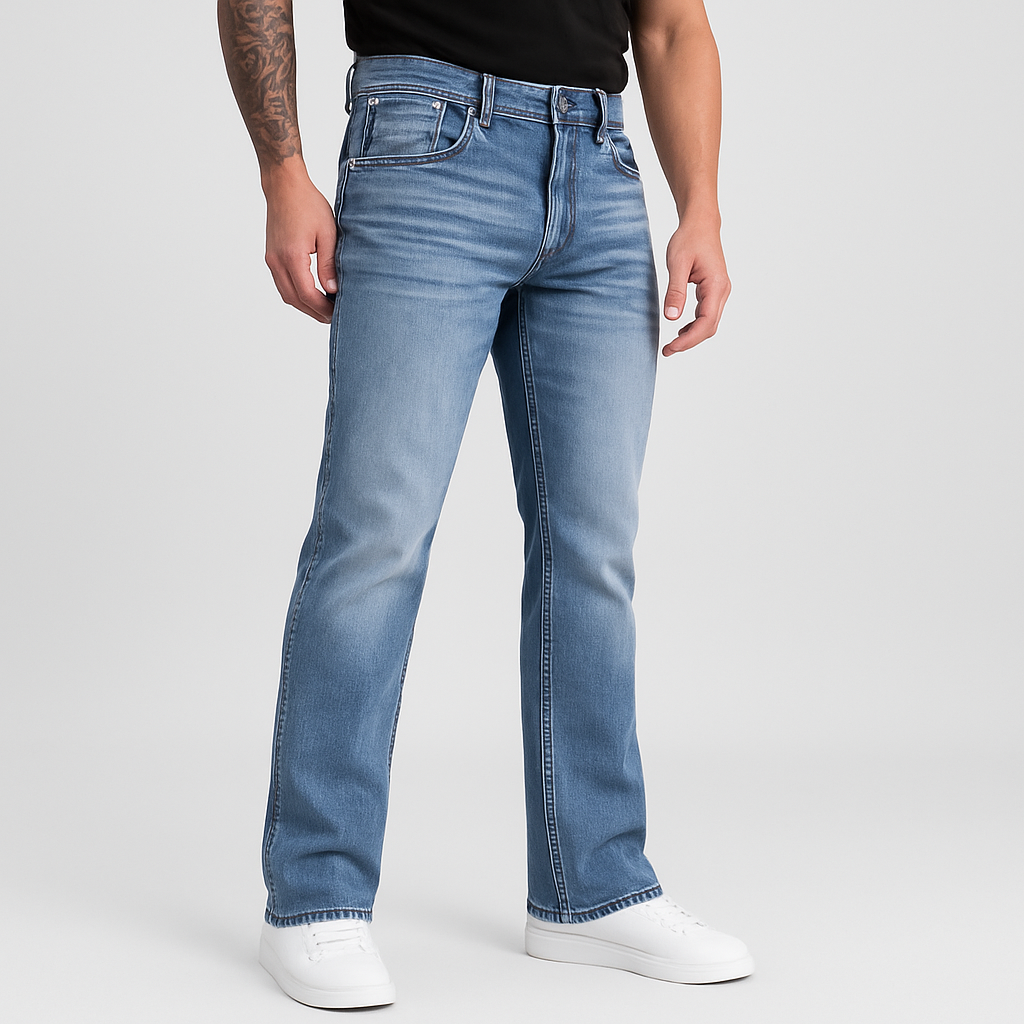 4Legend - Men's Embroidered Flared Jeans – Slim Fit Stretch Denim, Year-Round