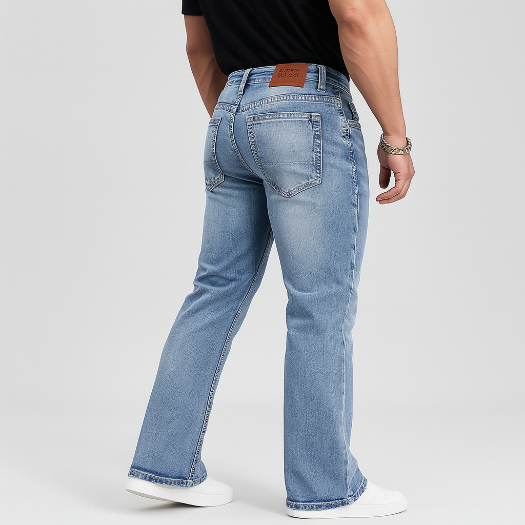 4Legend - Men's Embroidered Flared Jeans – Slim Fit Stretch Denim, Year-Round