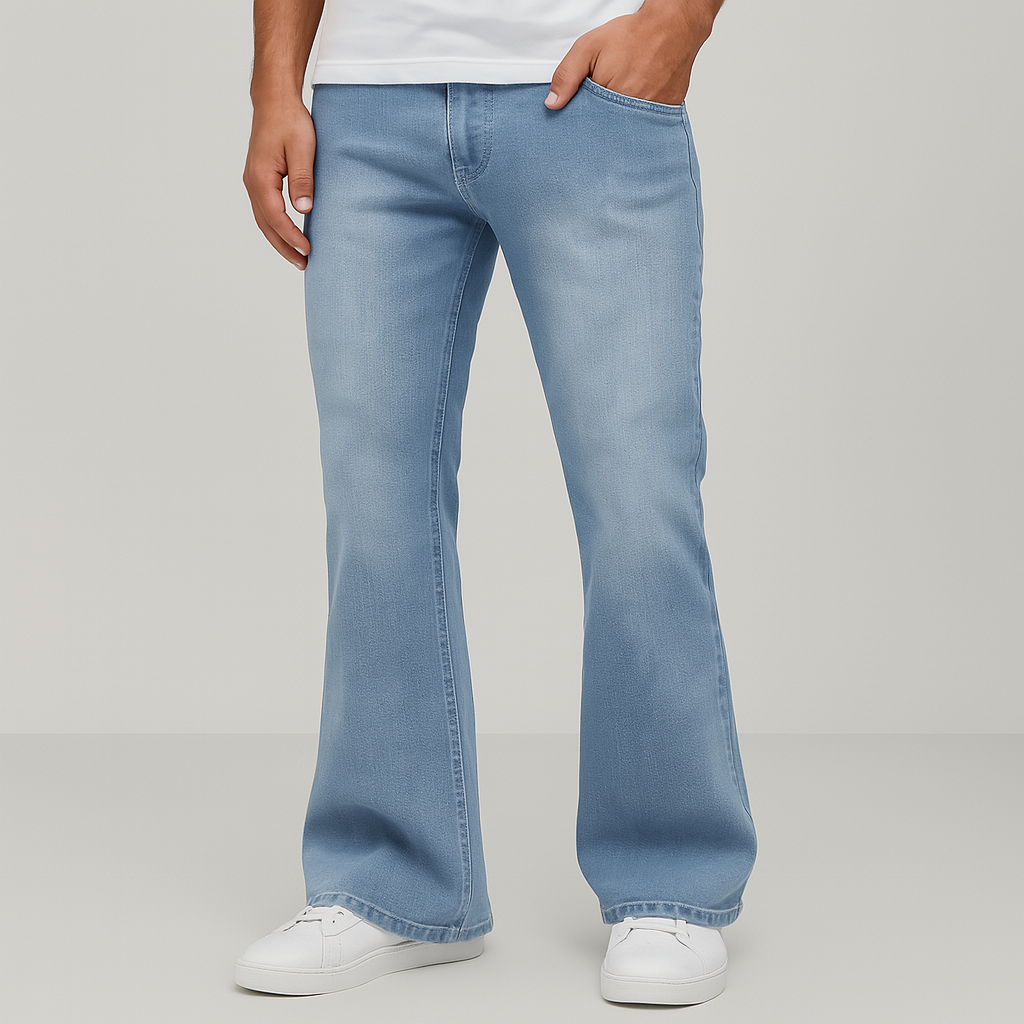 4レジェンド - メンズ用ストレッチデニムパンツ – 中腰丈、明るいウォッシュ加工、季節を問わず着用できるカジュアルなフィット感