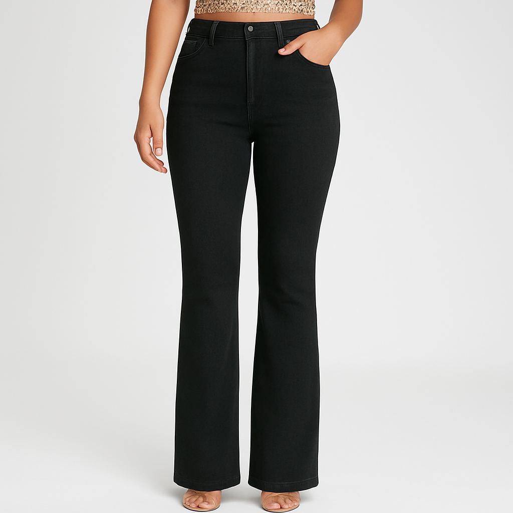 Bella – Elegant Black Flare Jeans for Women – High Waisted and High Stretch