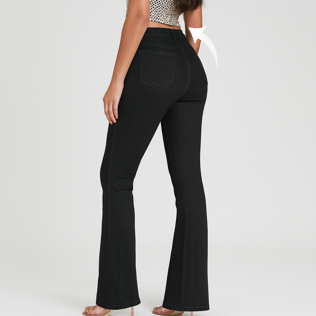 Bella – Elegant Black Flare Jeans for Women – High Waisted and High Stretch