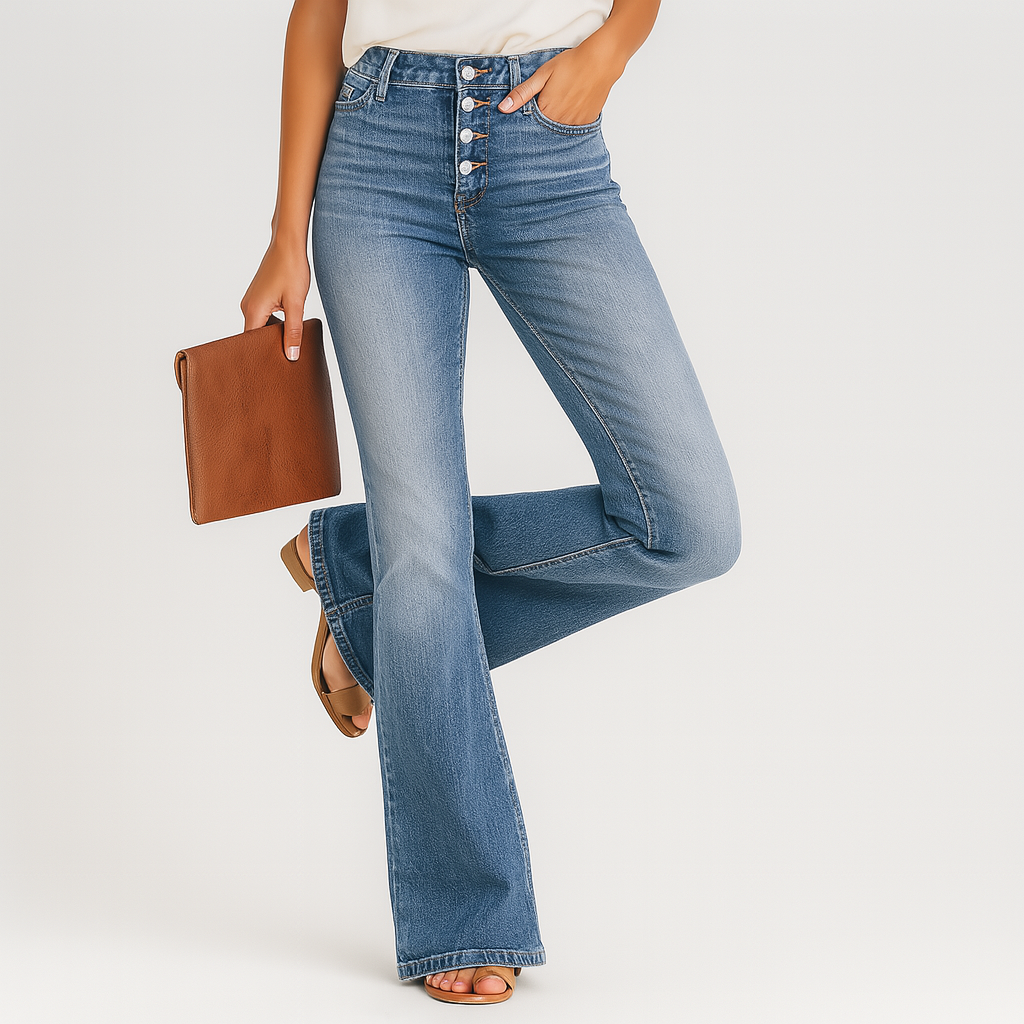 Ellen Women's High Waisted Flare Jeans - Classic Fit Denim