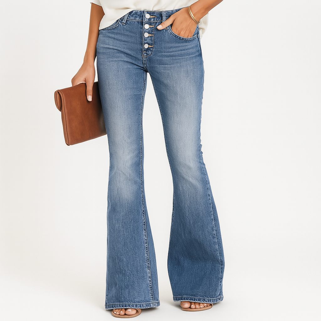 Ellen Women's High Waisted Flare Jeans - Classic Fit Denim