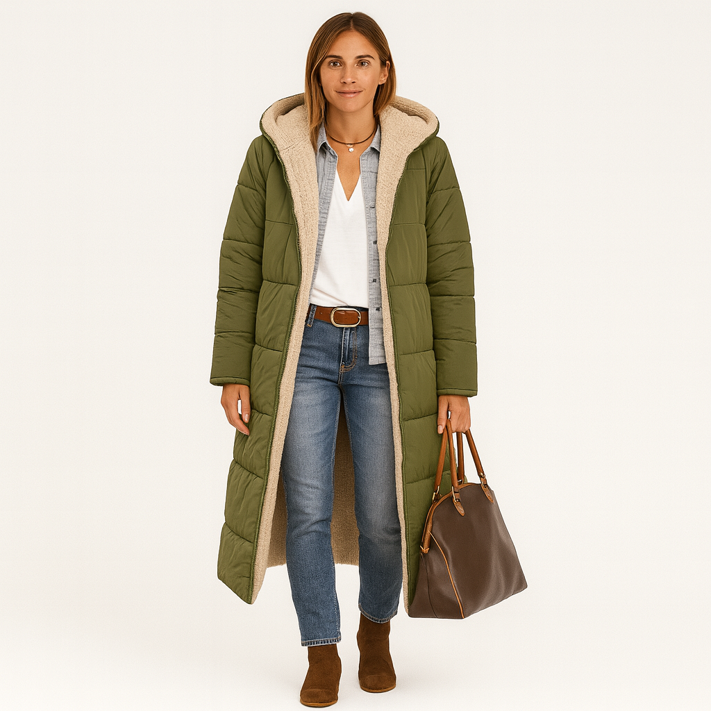 Amara | Women's Reversible Winter Coat with Fluffy Hood
