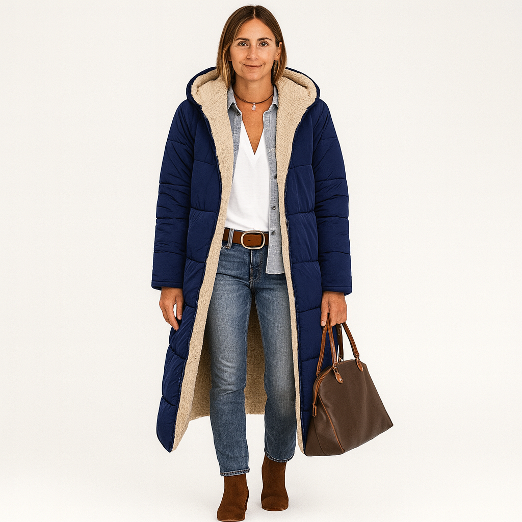 Amara | Women's Reversible Winter Coat with Fluffy Hood