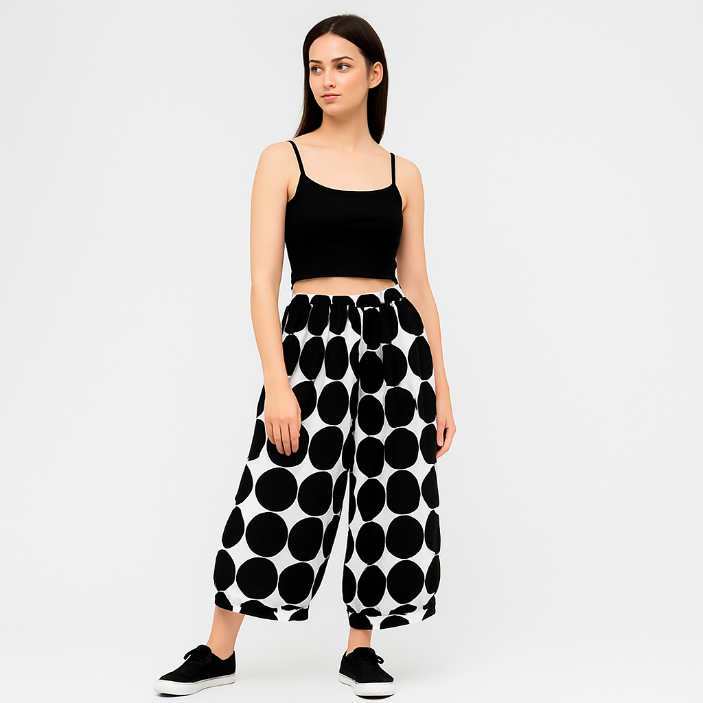 奈良県 - プリント水玉ワイドパンツ