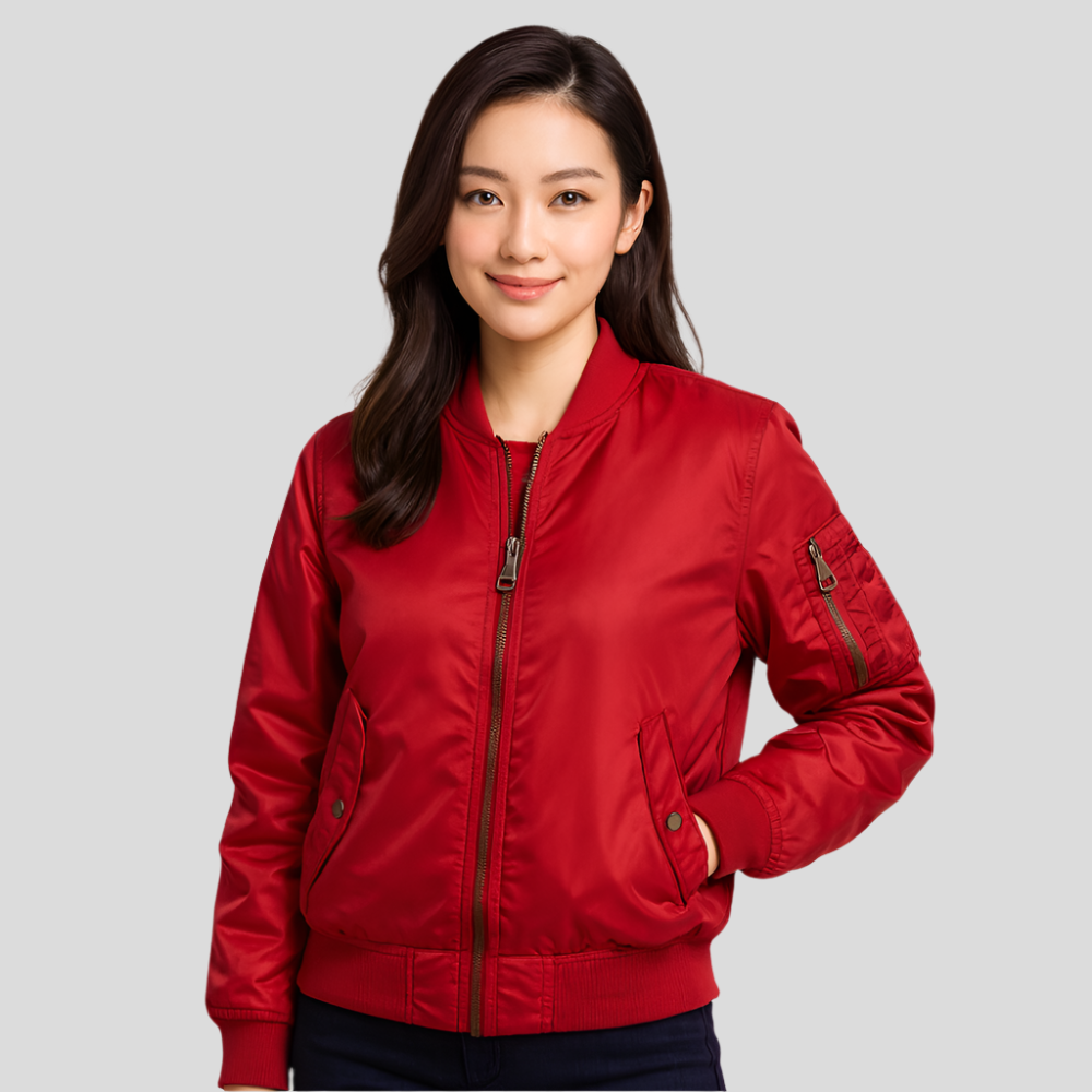 レディース MA-1 ボンバージャケット - リブトリムのクラシックデザイン