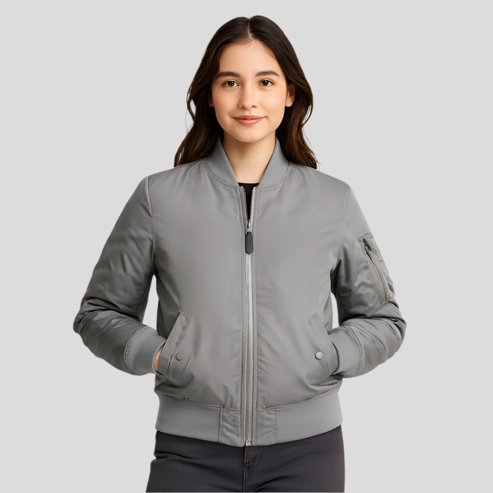 レディース MA-1 ボンバージャケット - リブトリムのクラシックデザイン