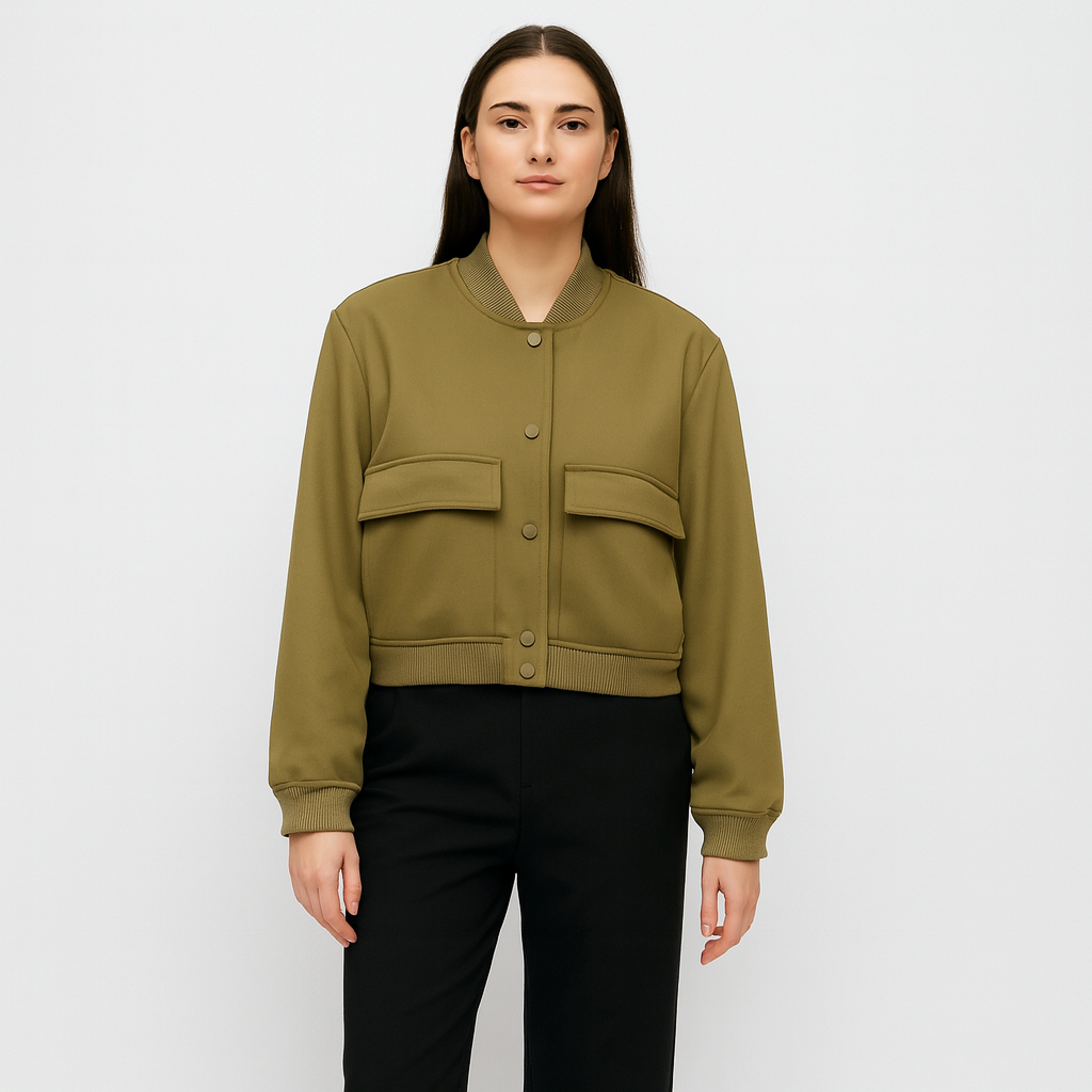 レディース ソフトベージュ ボンバージャケット - カジュアルで快適なルックス