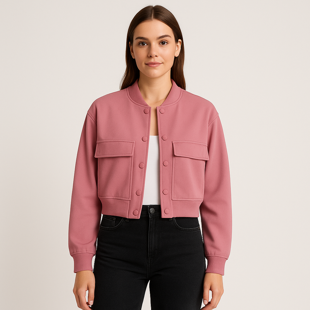 レディース ソフトベージュ ボンバージャケット - カジュアルで快適なルックス