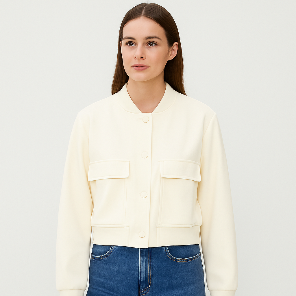 レディース ソフトベージュ ボンバージャケット - カジュアルで快適なルックス