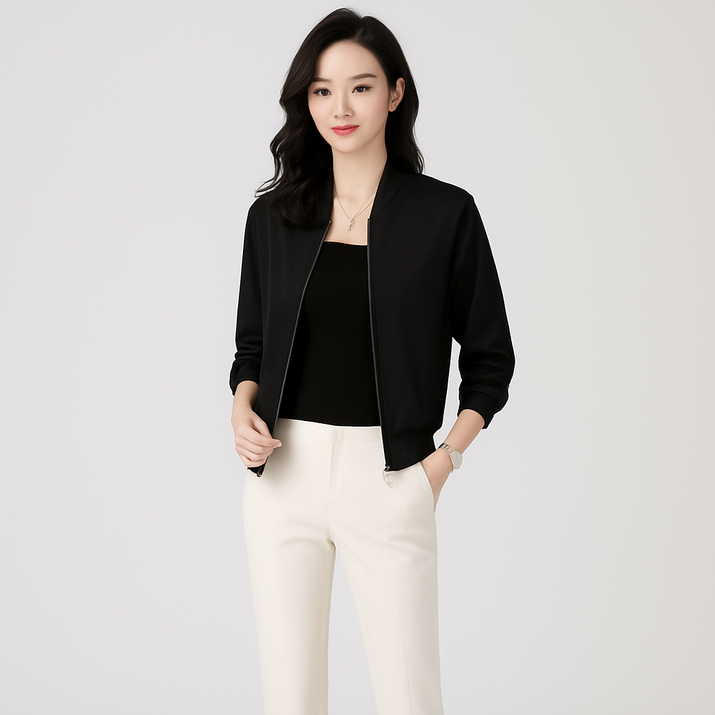 Women's Satin Bomber Jacket - Loose Fit, Zip-Up, All-Season Style