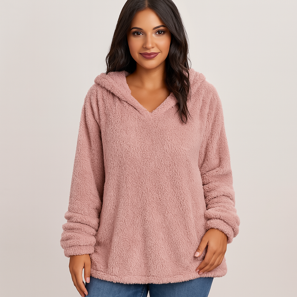 Fleece Hoodie - Solid Color Long Sleeve Women's Sweatshirt