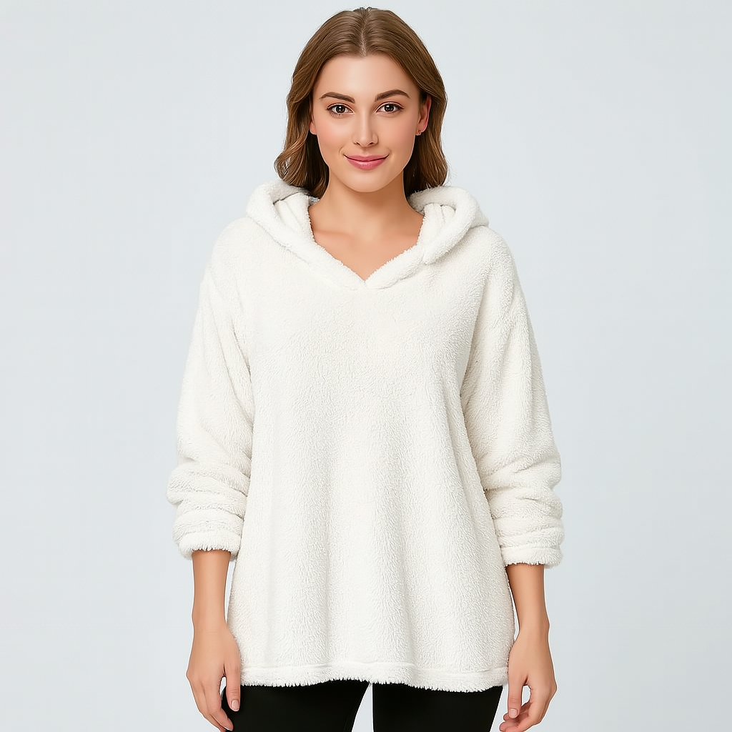 Fleece Hoodie - Solid Color Long Sleeve Women's Sweatshirt