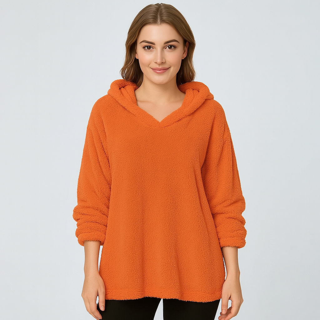Fleece Hoodie - Solid Color Long Sleeve Women's Sweatshirt