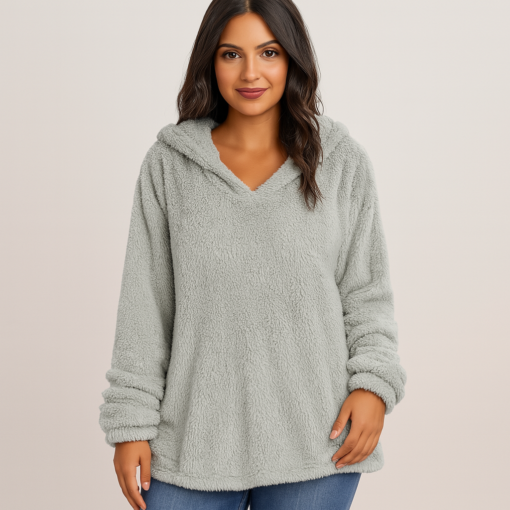 Fleece Hoodie - Solid Color Long Sleeve Women's Sweatshirt