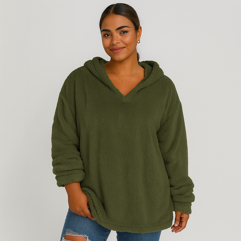 Fleece Hoodie - Solid Color Long Sleeve Women's Sweatshirt