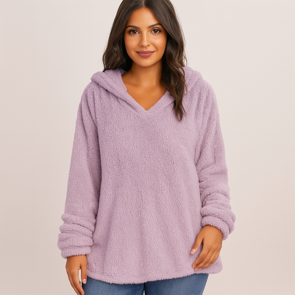 Fleece Hoodie - Solid Color Long Sleeve Women's Sweatshirt