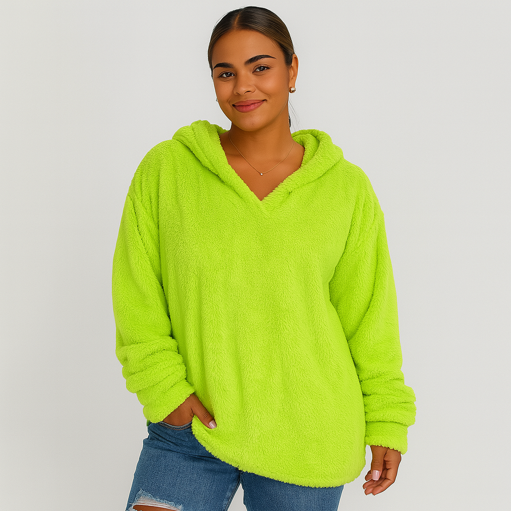 Fleece Hoodie - Solid Color Long Sleeve Women's Sweatshirt