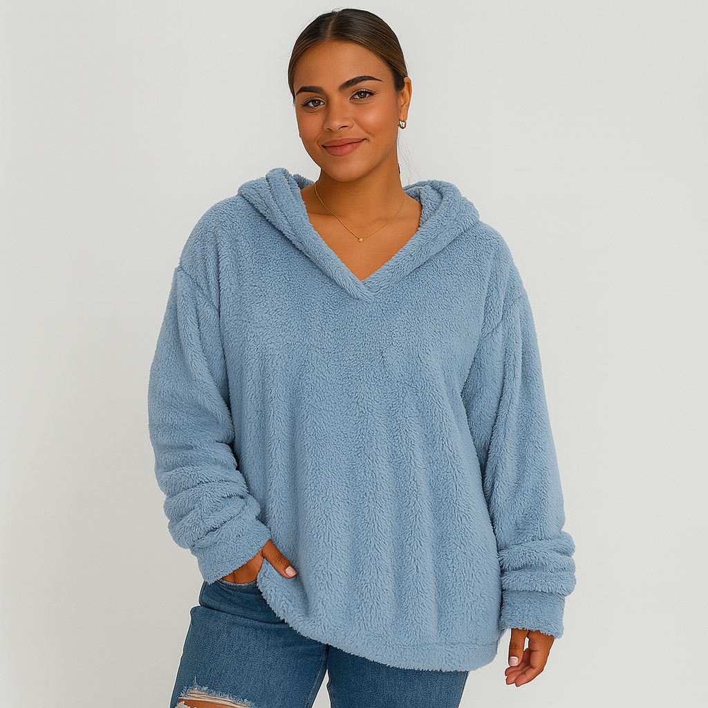 Fleece Hoodie - Solid Color Long Sleeve Women's Sweatshirt