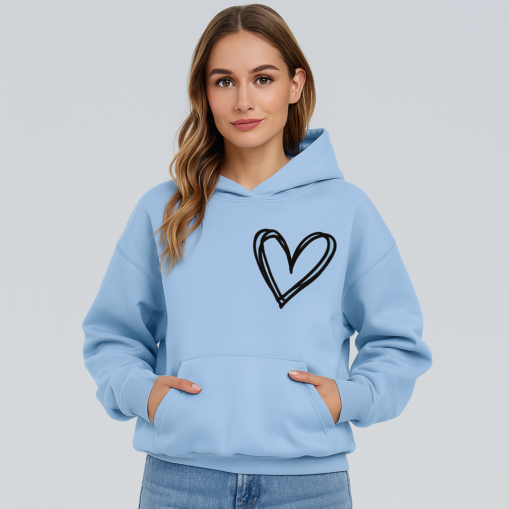 Heart Print Hoodie - Soft Cotton Blend - Stylish and Comfortable