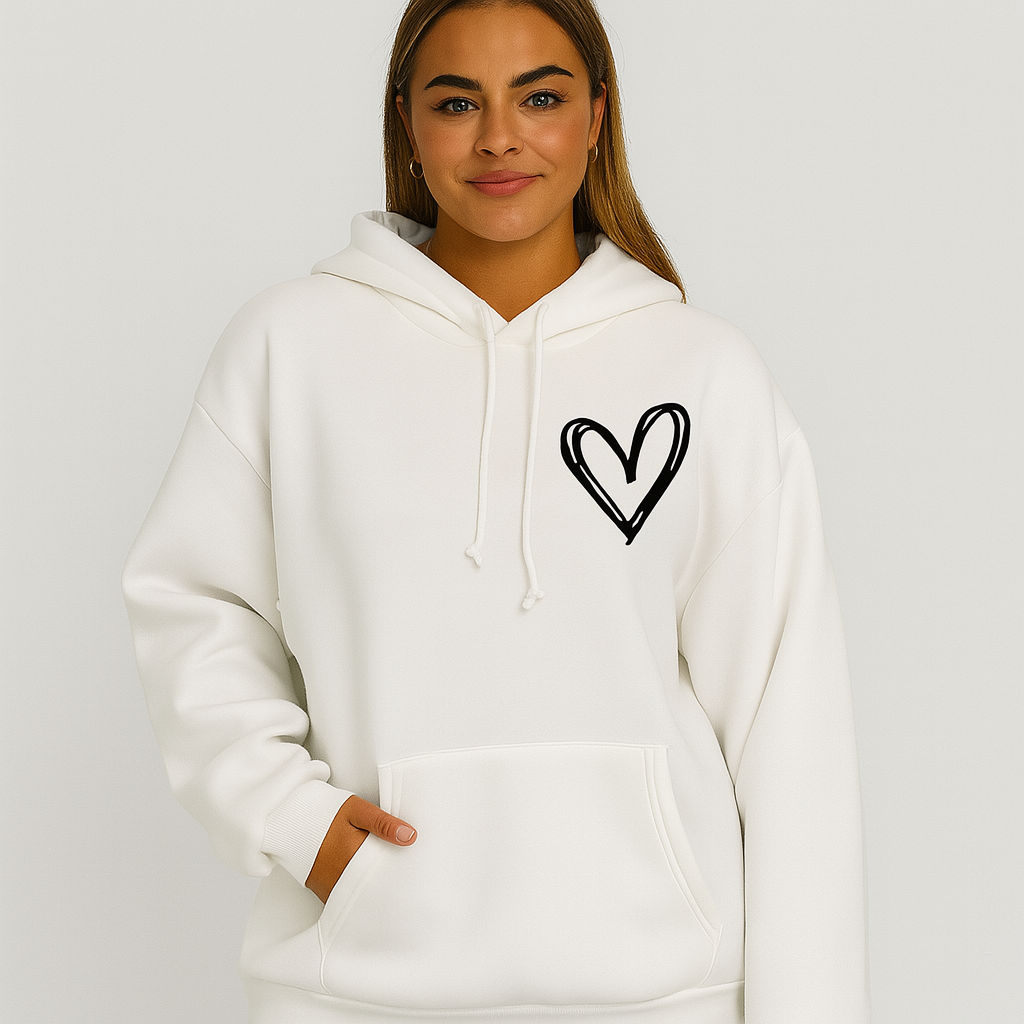 Heart Print Hoodie - Soft Cotton Blend - Stylish and Comfortable