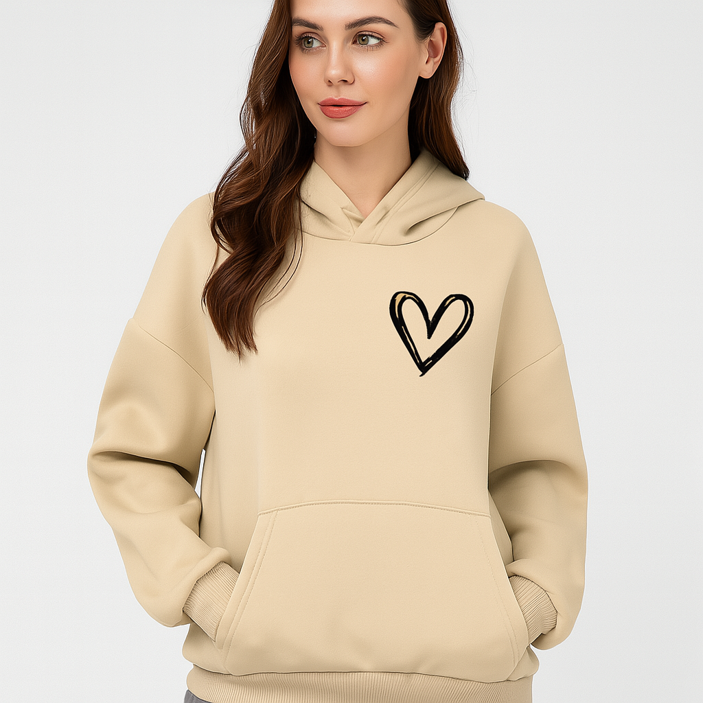 Heart Print Hoodie - Soft Cotton Blend - Stylish and Comfortable