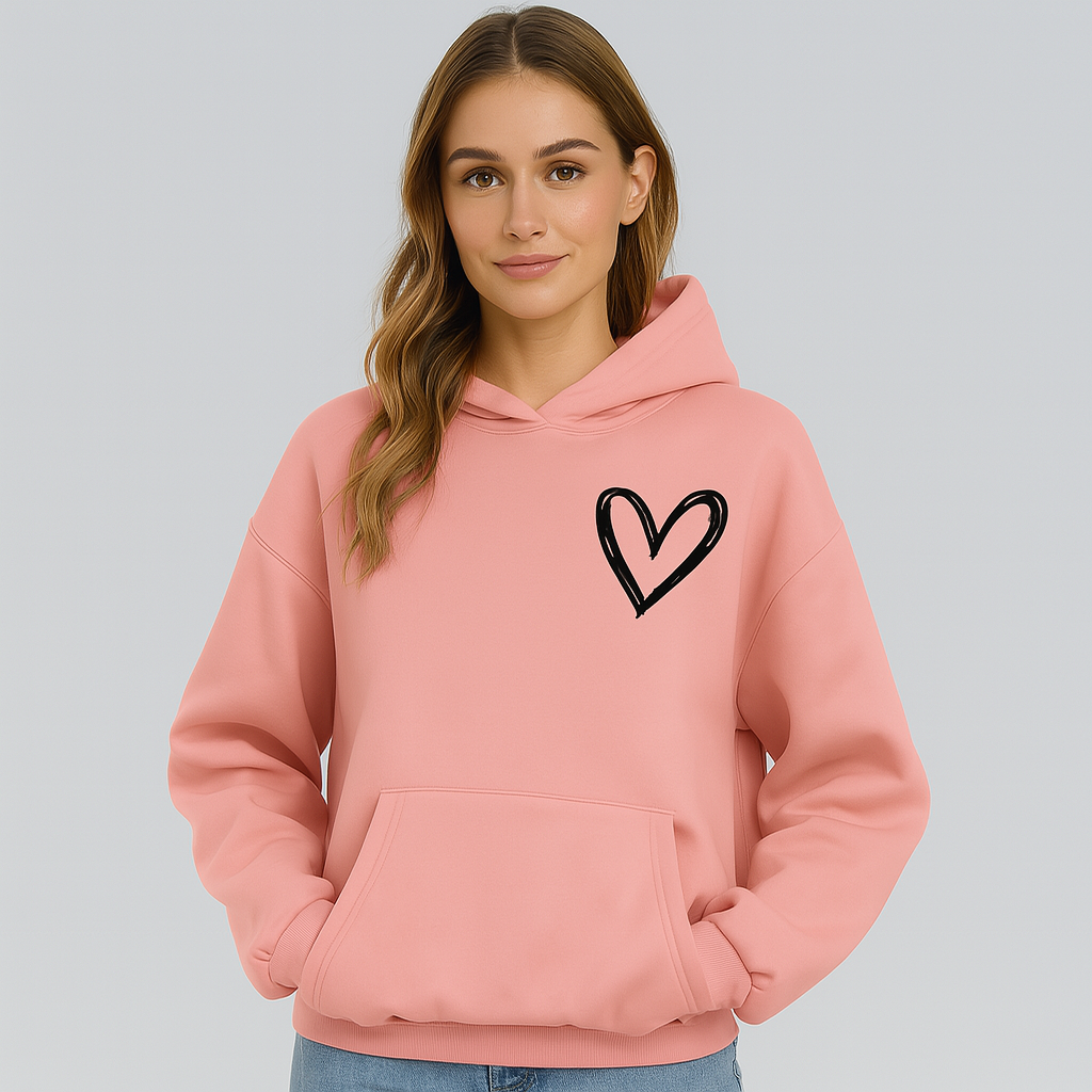 Heart Print Hoodie - Soft Cotton Blend - Stylish and Comfortable
