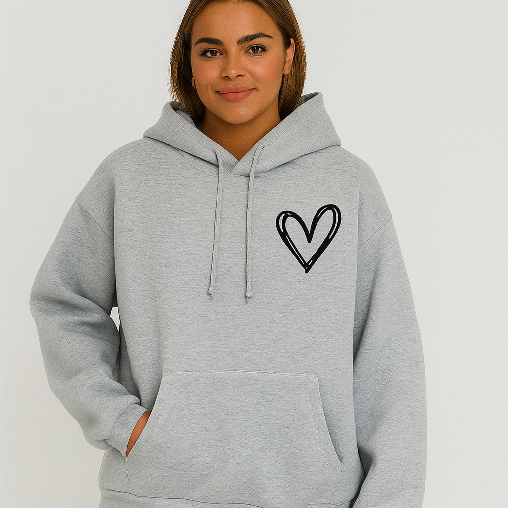 Heart Print Hoodie - Soft Cotton Blend - Stylish and Comfortable