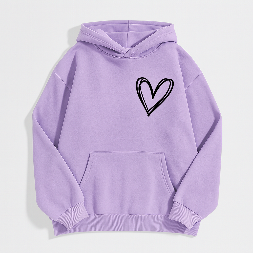 Heart Print Hoodie - Soft Cotton Blend - Stylish and Comfortable