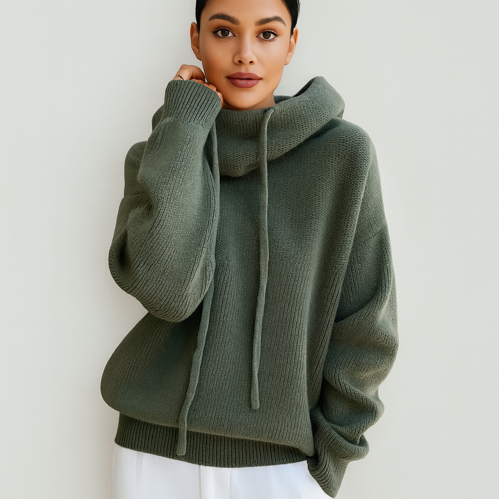 Relaxed fit knit hoodie - Wide turtleneck - Casual elegance for everyday wear