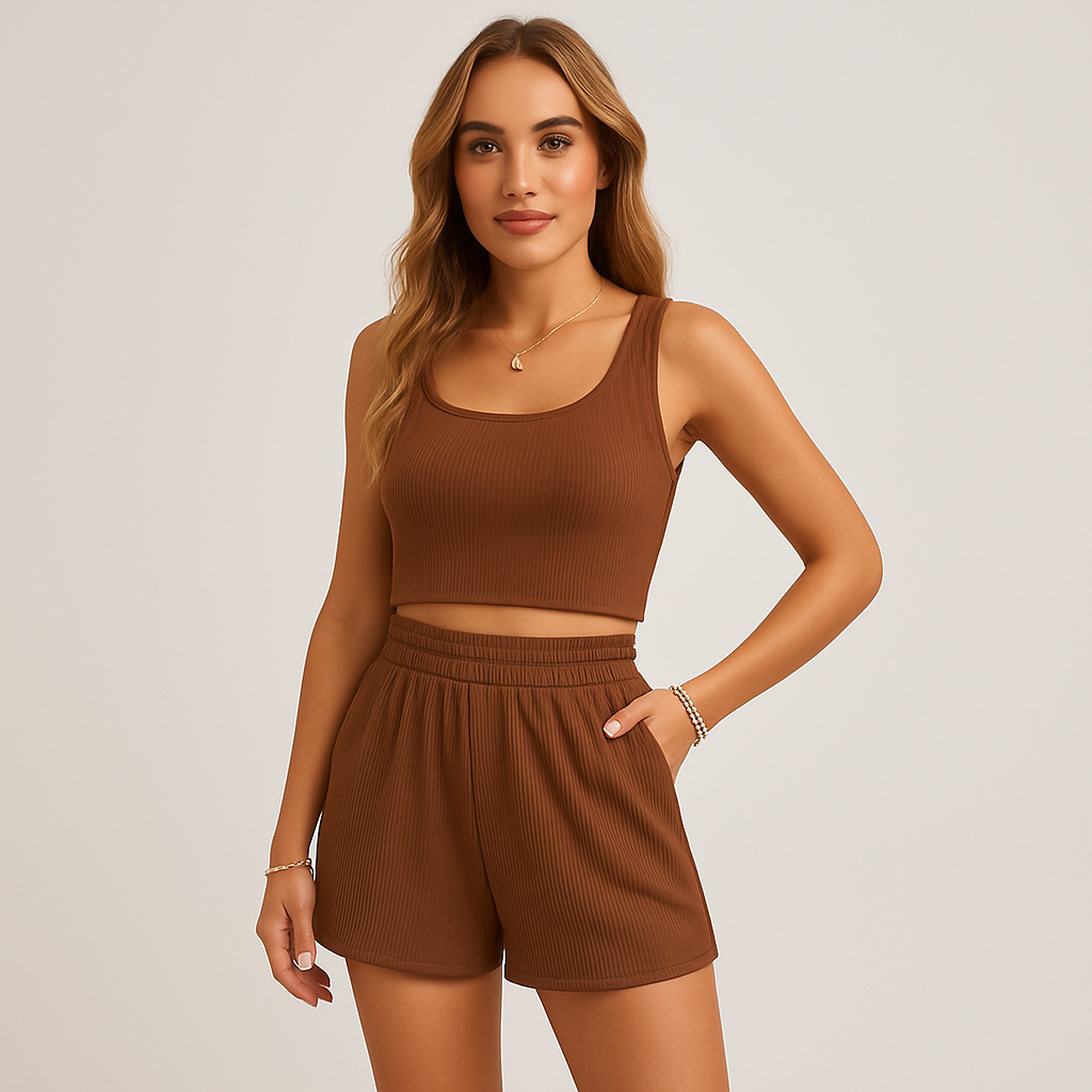 Women's Ribbed Camisole & Shorts Set - Casual 2-Piece Lounge Outfit