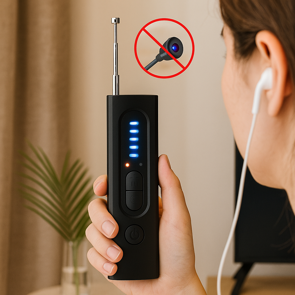 3-in-1 スパイカメラ探知機 – 感度調整可能、LEDライト&振動アラーム