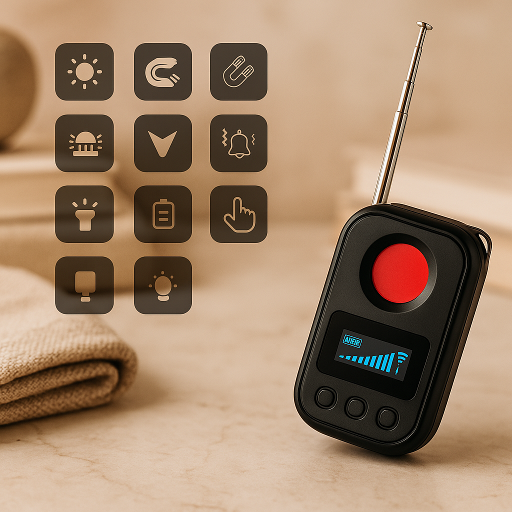 Anti-spy detector with EMF, infrared and magnetic detection - USB rechargeable