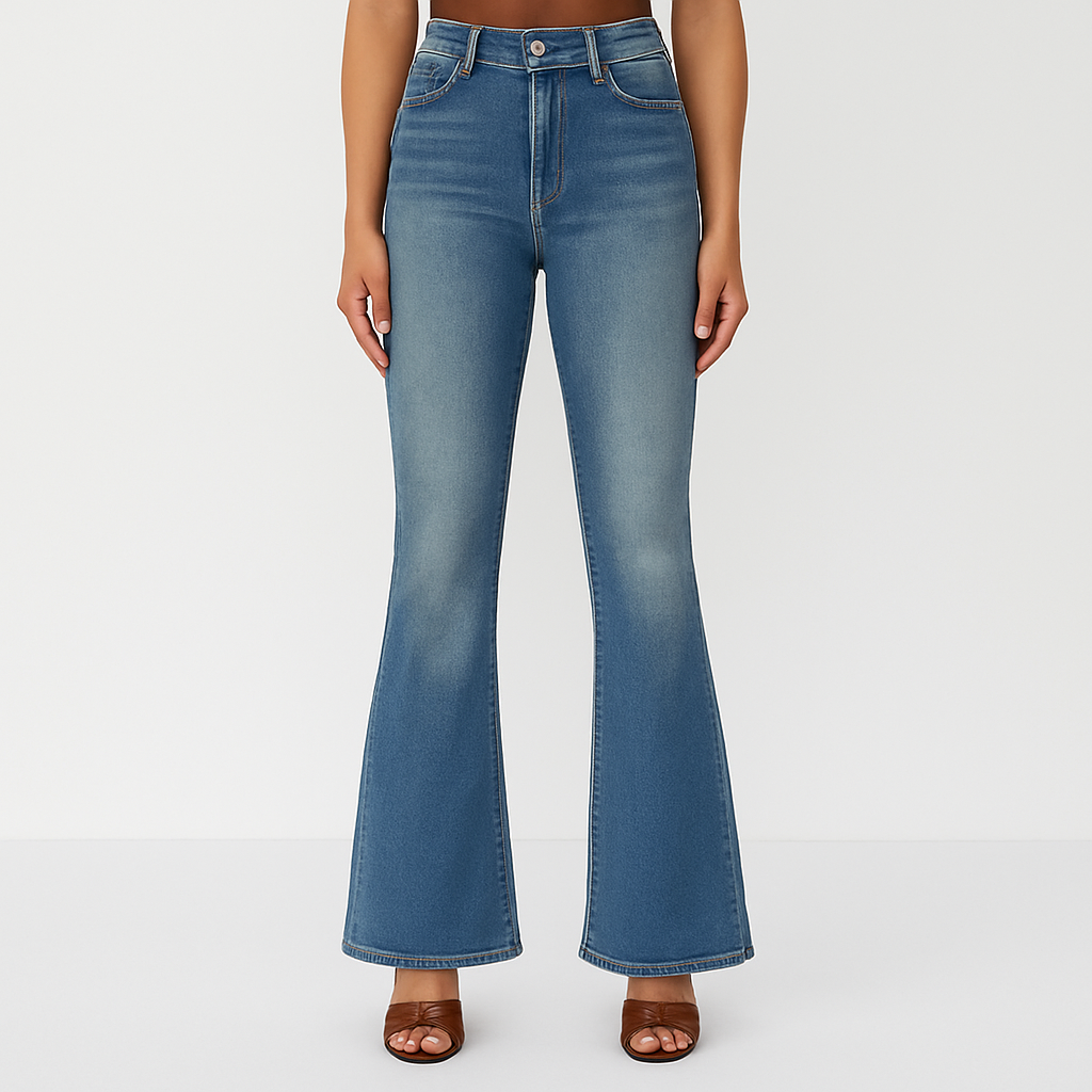Fen – Women's High-Waisted Flared Jeans – Fitted Stretch Denim