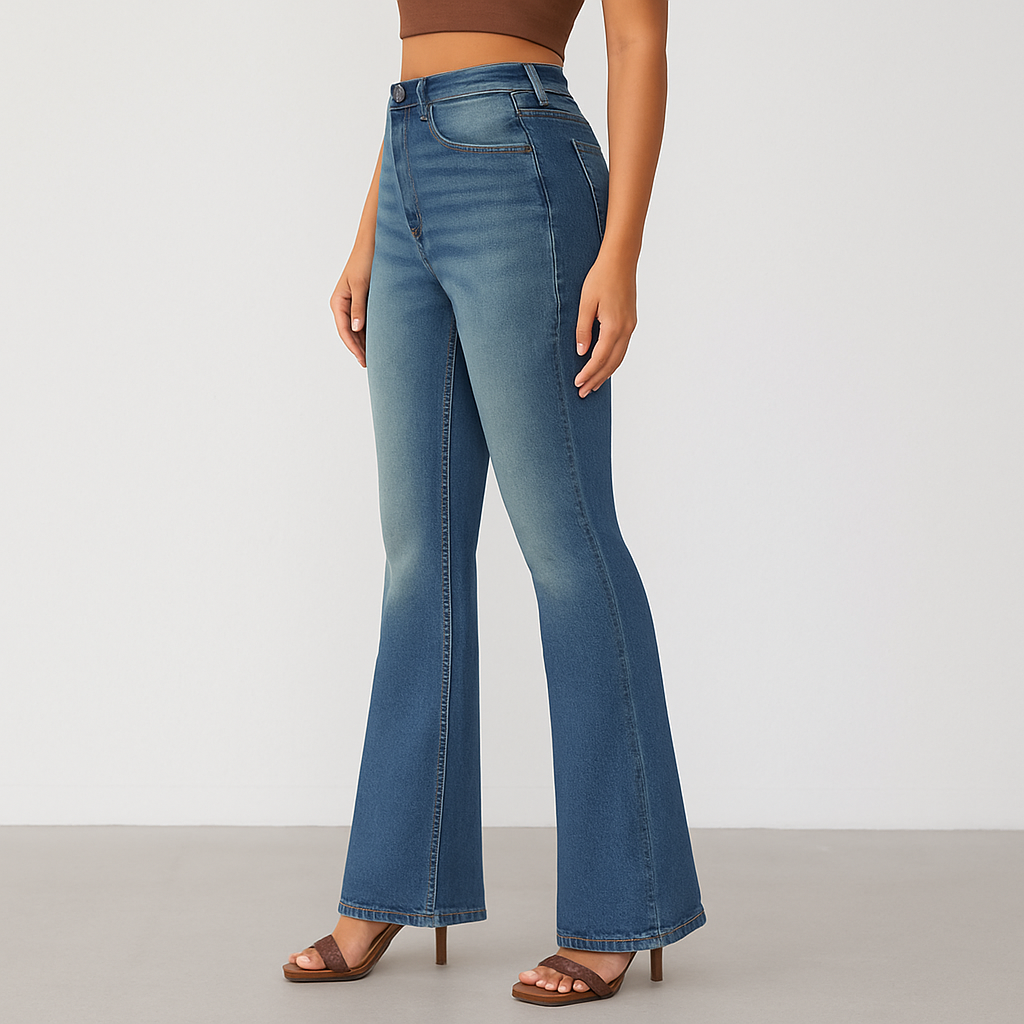 Fen – Women's High-Waisted Flared Jeans – Fitted Stretch Denim